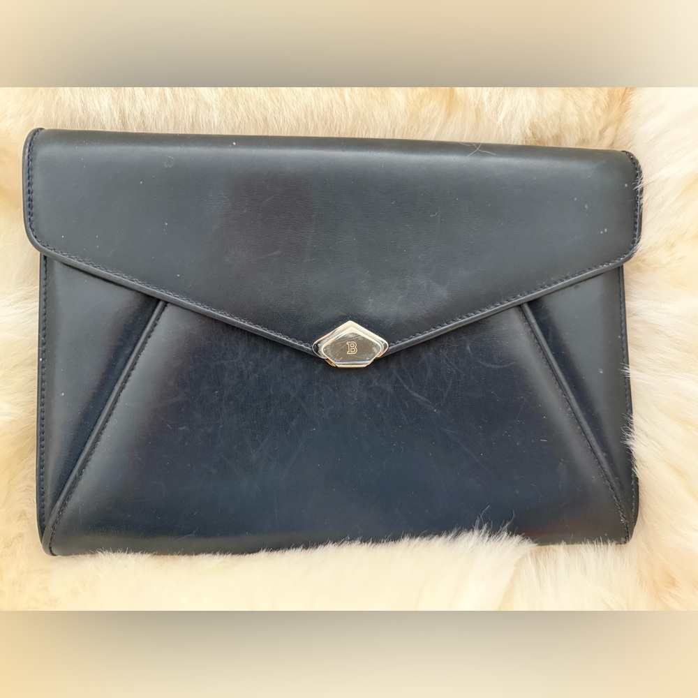 Vintage Black Bally Envelope-style clutch